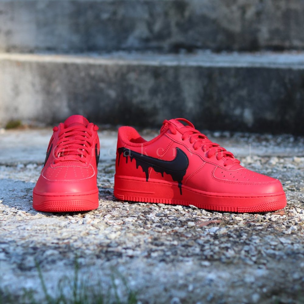 Nike Air Force 1 Low All RED Black Drip Custom - Picture 4 of 12